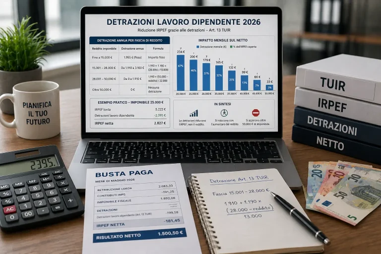 Detrazioni lavoro dipendente 2026 calcolo IRPEF e stipendio netto Italia